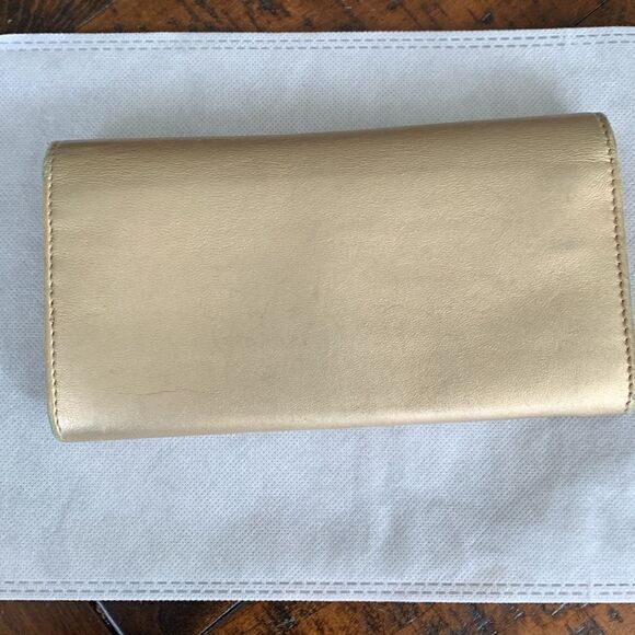 Jimmy Choo Gold Leather Bifold Wallet – Authentic Metallic Glitter Clutch - COA - Picture 4 of 12